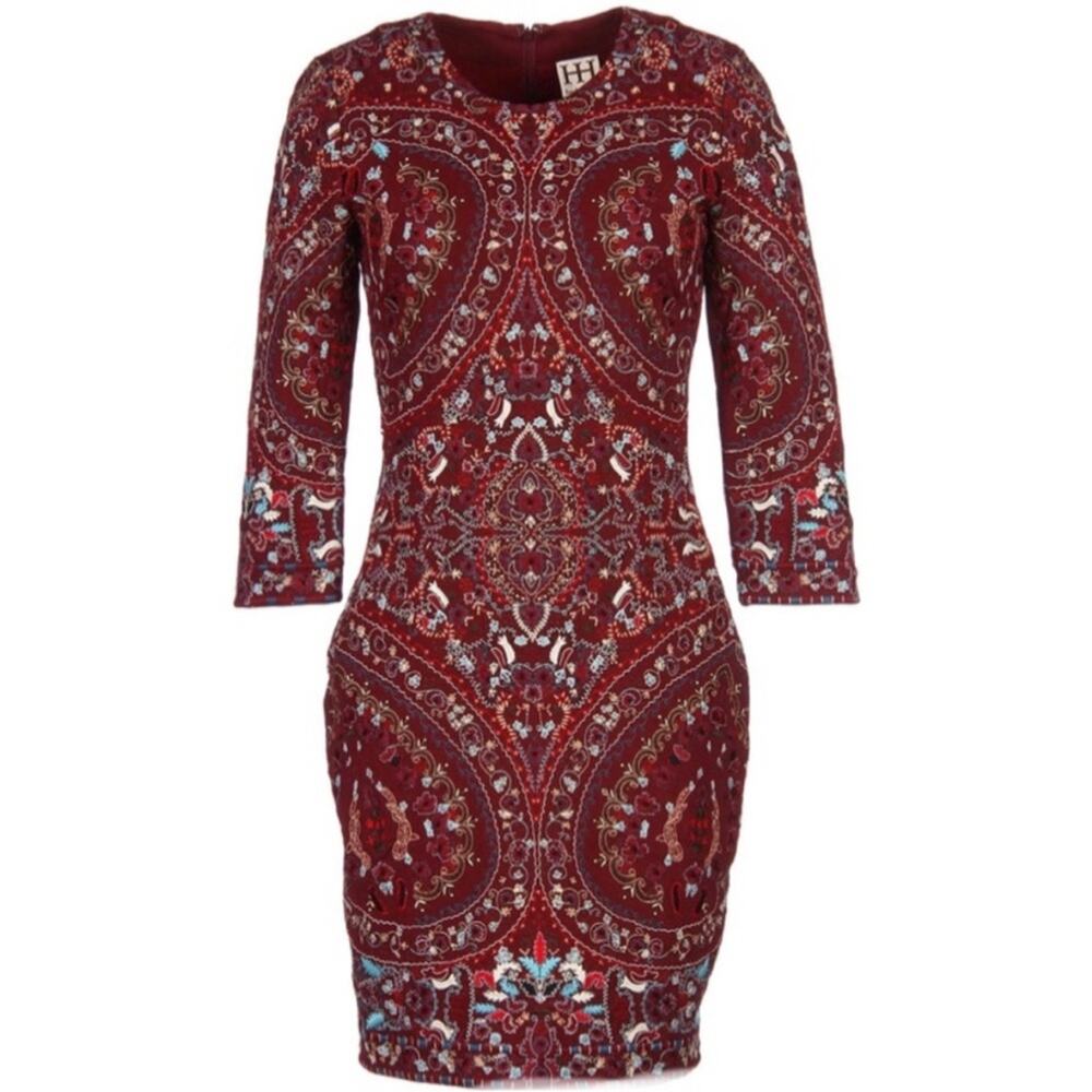 Haute Hippie Merlot Embroidered Sheath Dress Size 4